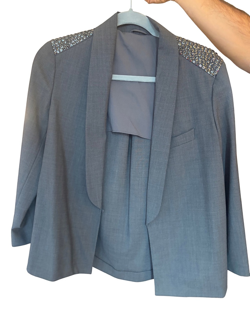 Brunello Cucinelli Grey Embellished-Shoulder Shawl Lapel Blazer